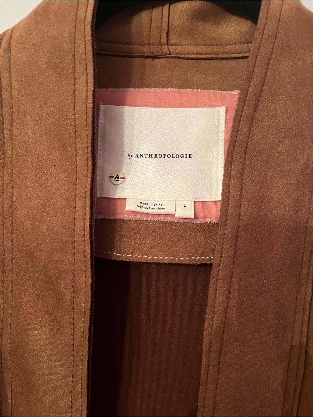 By Anthropologie Cognac Faux Suede Kimono Jacket - Size L - Picture 3 of 13